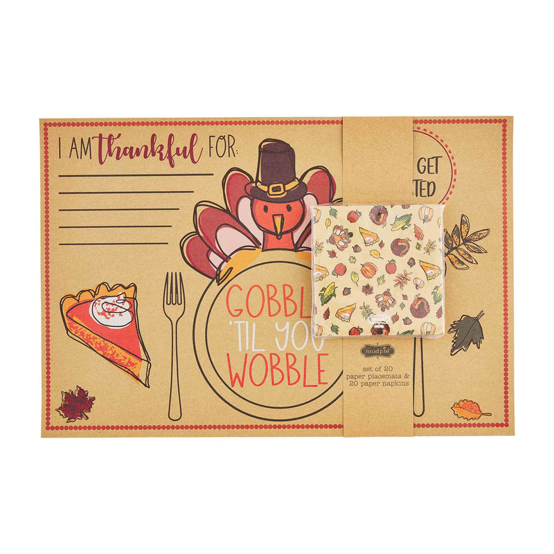 Mud Pie Thanksgiving Paper Placemat and Napkin Set, 12 1/2&quot; x 18 1/2&quot;