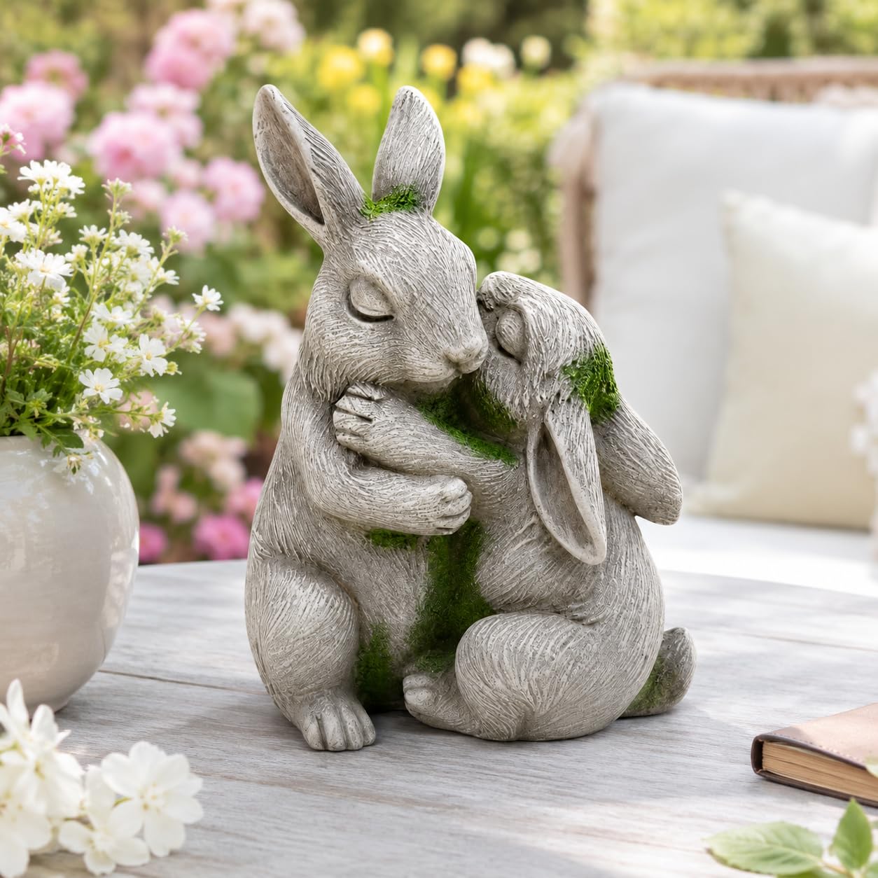 Comfy Hour 6 Inch Bunny Statue, Embracing Rabbit Garden Decor