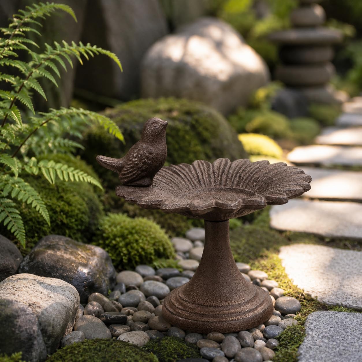 Comfy Hour Bird Meets Garden Bath Collection 6" Cast Iron Birdfeeder Birdbath Outdoor Garden, Brown