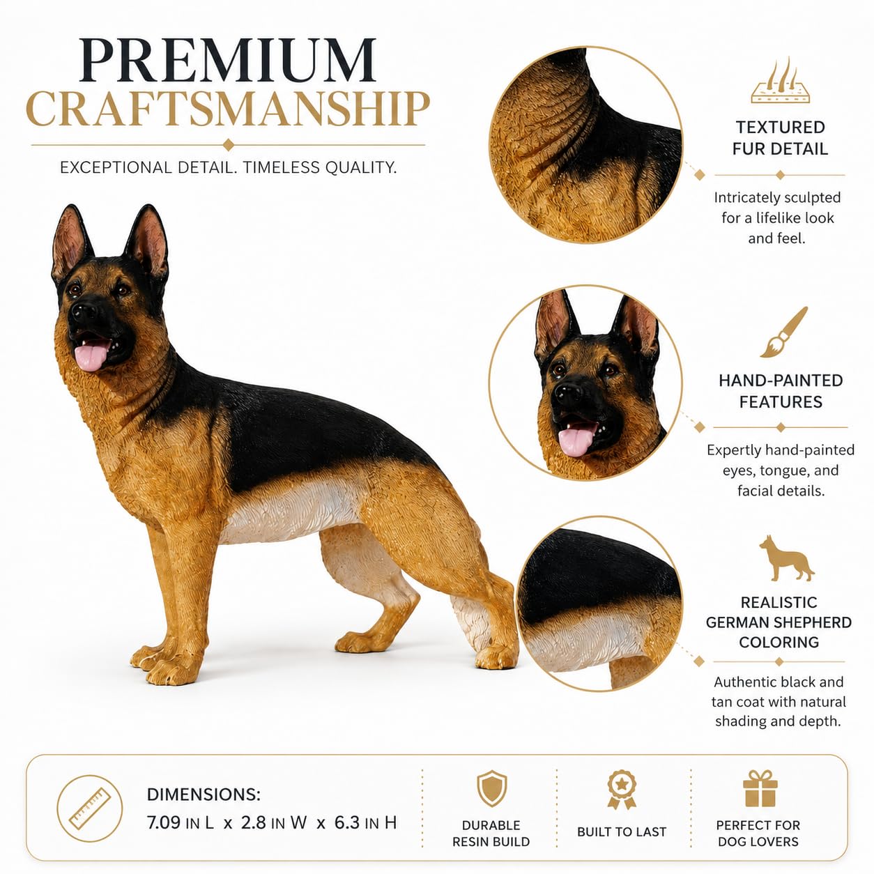 Comfy Hour 7.09 Inch German Shepherd Figurine, Realistic Dog Statue