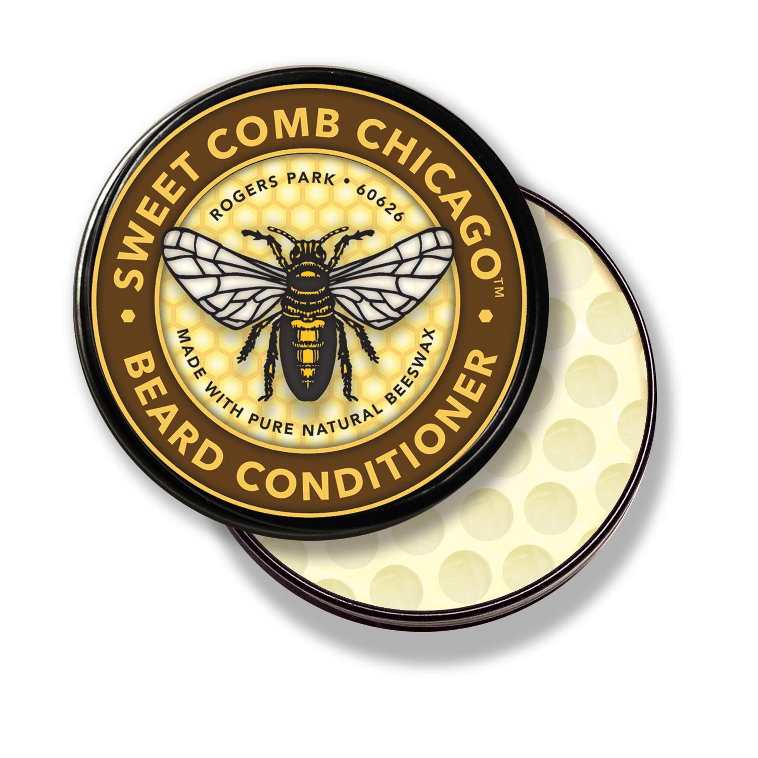 Sweet Comb Chicago Beeswax Beard Conditioner: All NATURAL Refreshing Beard Care, STRENGTHENS and SOFTENS Beards & Mustaches - Leave in Conditioner for Men. Great for Father's Day, Birthdays and Christmas Gifts 4 oz