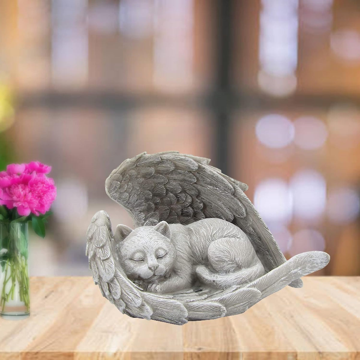 Comfy Hour Pet In Loving Memory Collection Resin Cat Sleeping in Angel Wing Pet Statue - in Memory of My Best Friend Bereavement