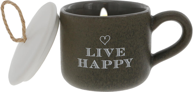 Pavilion - Live Happy - 2 oz Mini Candle in 2.5 Oz Espresso Shot Glass Mug with Lid Encouragement Uplifting Survivor Hospital Stay Bestie BFF Best Friend Friendship Gift Present to:/from: Gift Tag