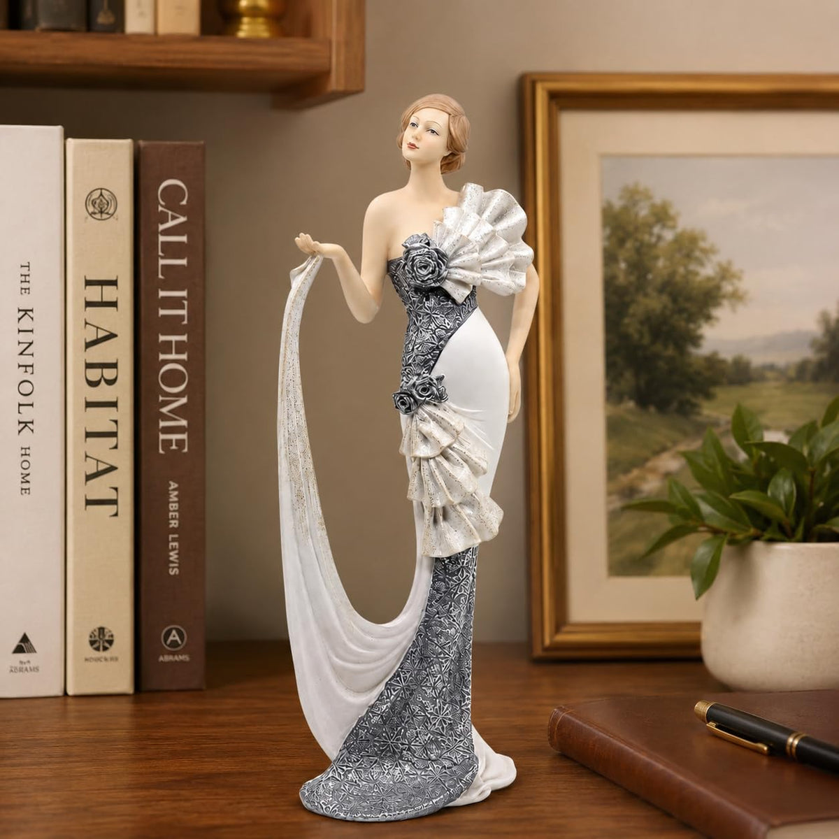 Comfy Hour 13 Inch Vintage Victorian Lady Figurine, Art Deco Statue