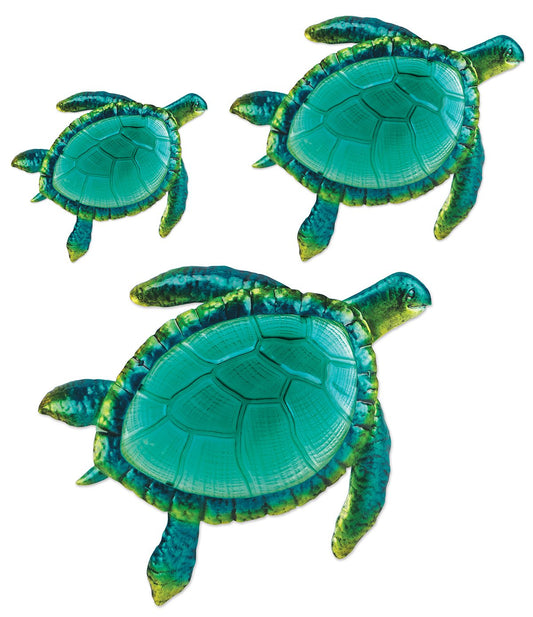 Sunset Vista Comfy Hour Ocean Voyage with Sea Turtles Collection Coastal Ocean Sea Turtles Hanging Wall Art Decor Set (3 Pieces - Large), Outdoor or Indoor, Metal and Glass, Green
