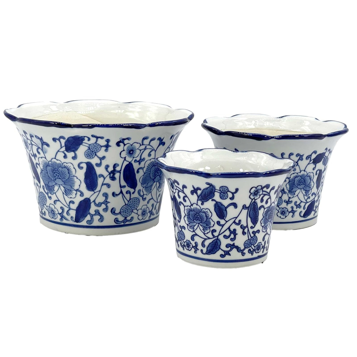 Galt International Planter, 8 inches, Blue & White - Fluted Edge