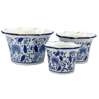 Galt International Planter, 8 inches, Blue & White - Fluted Edge