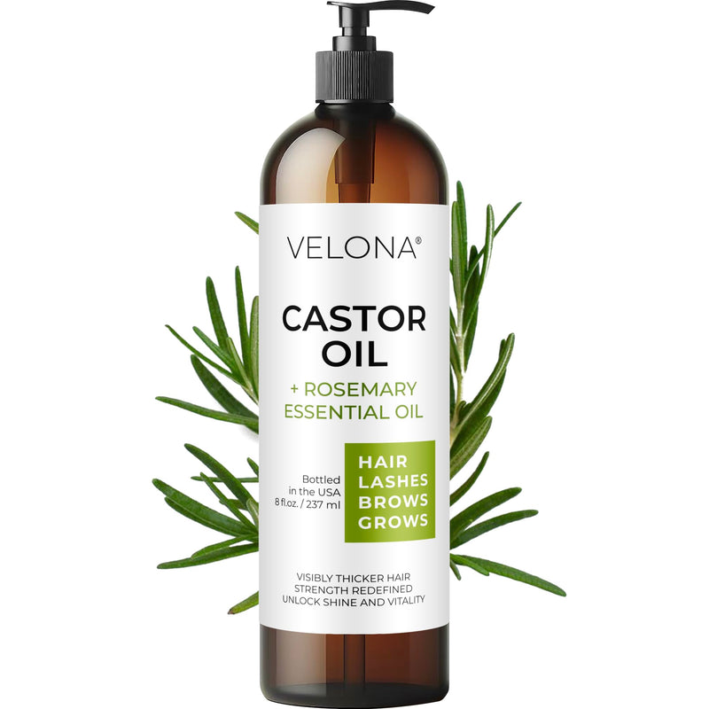 velona Castor Oil with Rosemary Oil - 8 oz | Hair Growth Oil | Hair, Scalp, Eyelashes, Eyebrows | 100% Natural and Pure