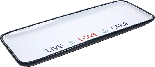 Pavilion Gift Company 67538 12 Inch Stoneware Serving Tray Live Love Lake, Blue