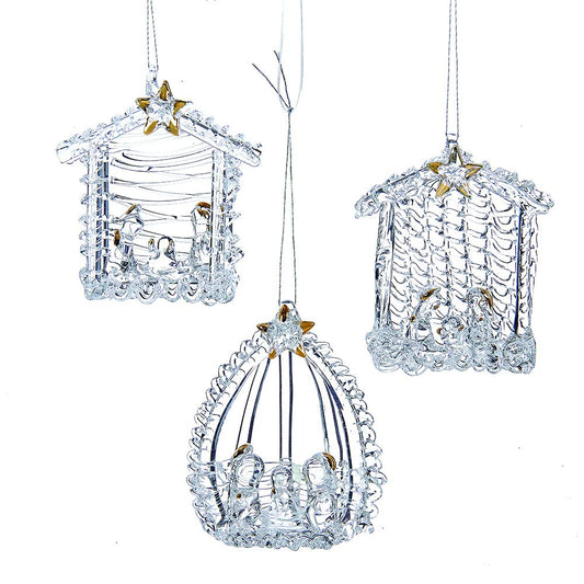 Kurt Adler Spun Glass Nativity Ornament Set of 3
