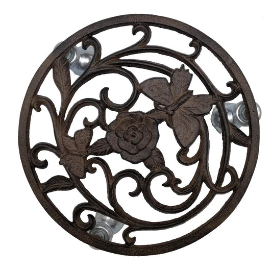 Comfy Hour Cast Iron Butterfly Flower Garden Plant Trolley Flowerpot Holder