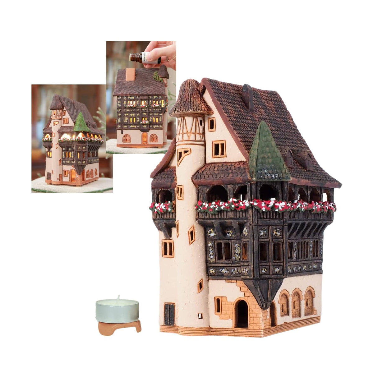 Midene Candle Holder, 6.3" x 3.94" x 4.13", Clay, Brown, Green
