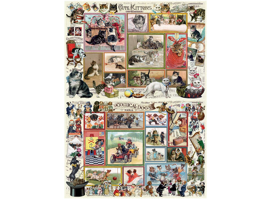 Anatolian Puzzle - Cute Kittens & Comical Dogs, 2x500 Piece Jigsaw Puzzle #3611, Brown