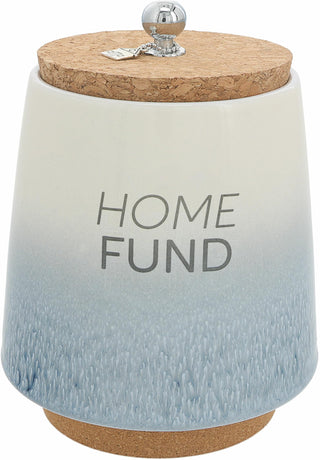 Pavilion Gift Company - Home Fund 6.5-inch Unique Ceramic Piggy Bank Savings Bank Money Jar with Cork Base and Cork Lid with hanging House Charm, Ombre Blue