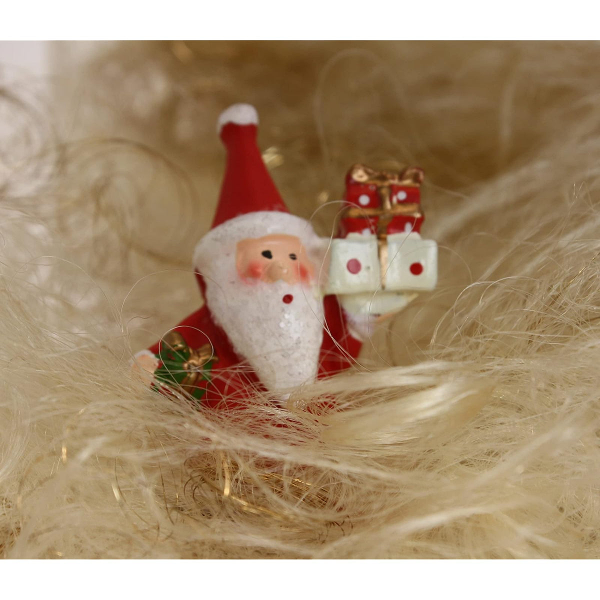 Meyer Imports Miniature Toy Furnishing, Angel Hair - Creme with Gold Lametta, Wh