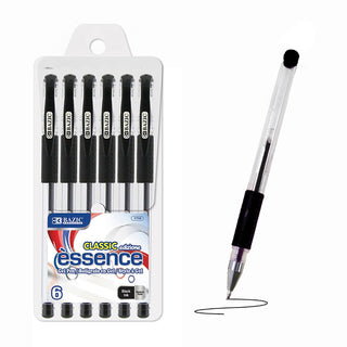 BAZIC Essence Black Gel-Pen w/Cushion Grip (6/Pack), 1-Pack