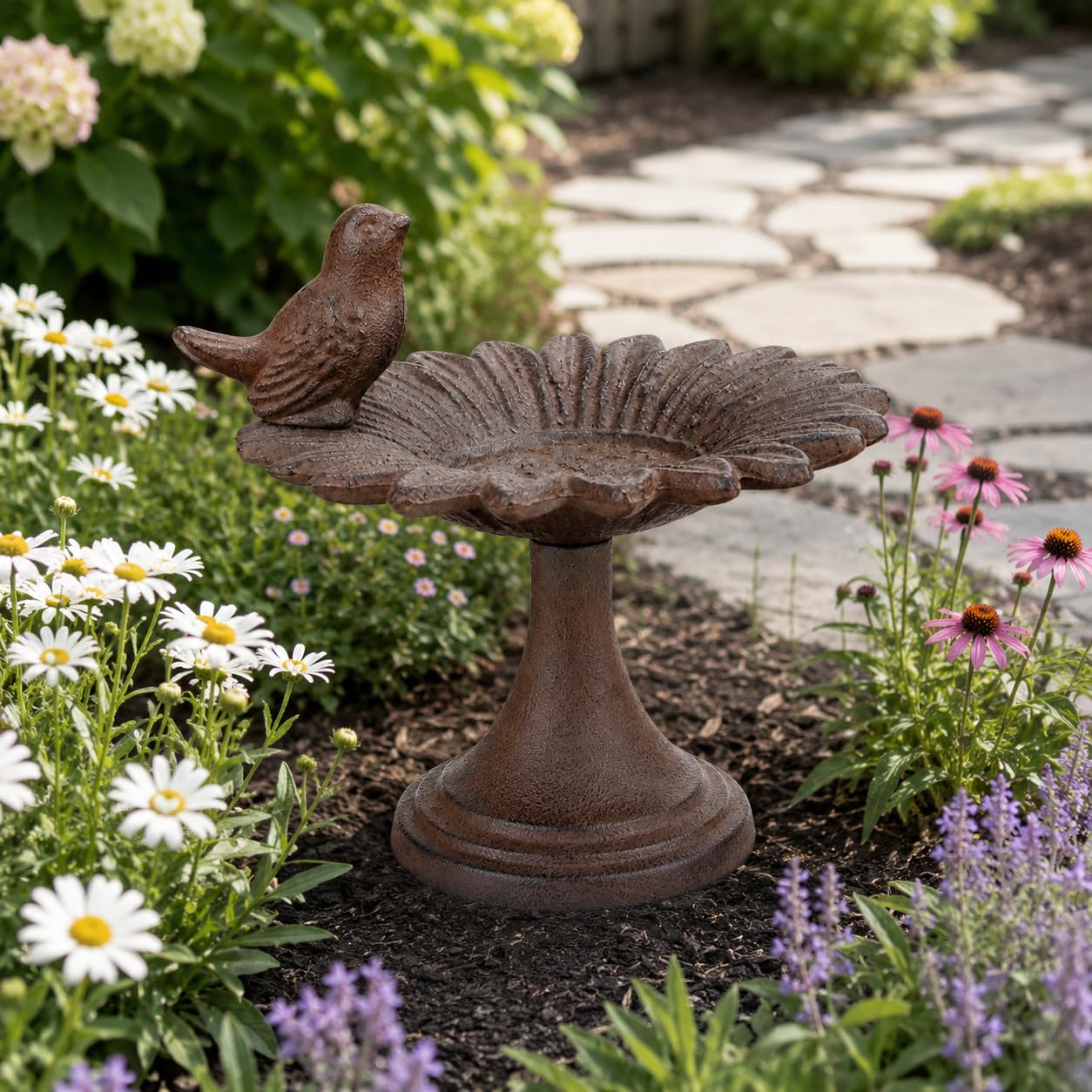 Comfy Hour Bird Meets Garden Bath Collection 6" Cast Iron Birdfeeder Birdbath Outdoor Garden, Brown