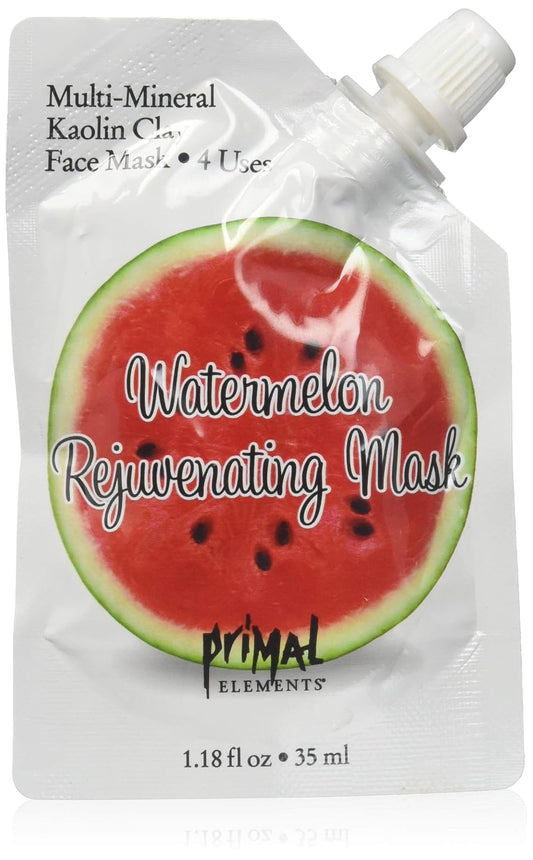 Primal Elements Face Mask, Clay Mud Facial Treatment, Reduce Pores & Treat Blackheads, Multi-Use Package, 1.18 oz - Watermelon Rejuvenating