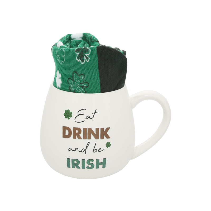 Pavilion - Eat Drink And Be Irish - 15.5 Oz Coffee Mug Tea Cup With Crew Socks St Patrick&