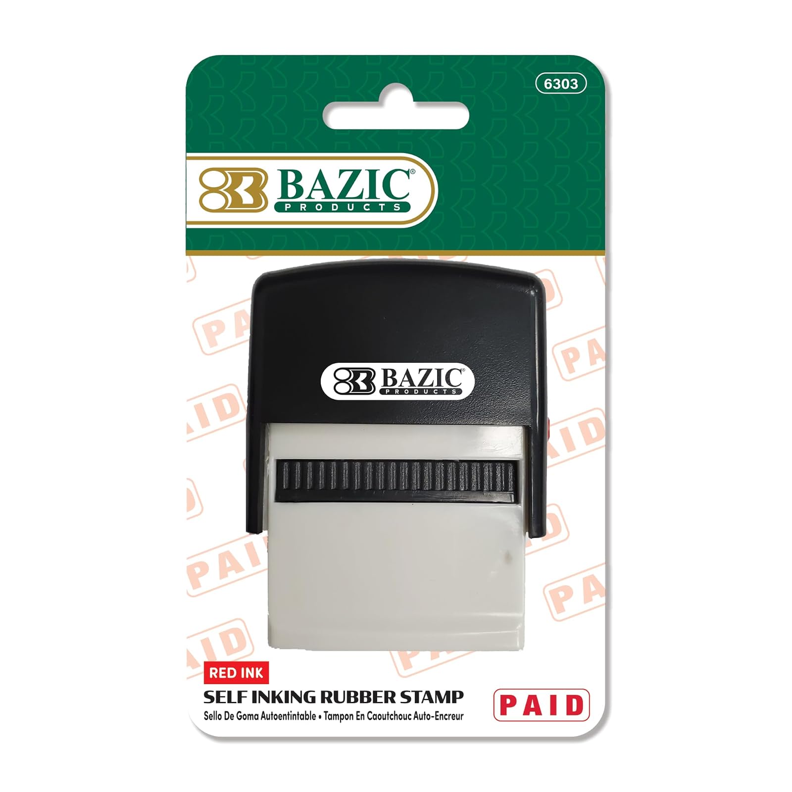 BAZIC Paid Self Inking Rubber Stamp (Red Ink), Stamp Impression Size 1.41" x 0.47", Great for Office, Shipping, Receiving, Accounting, Expiration, Due Dates, 1-Pack
