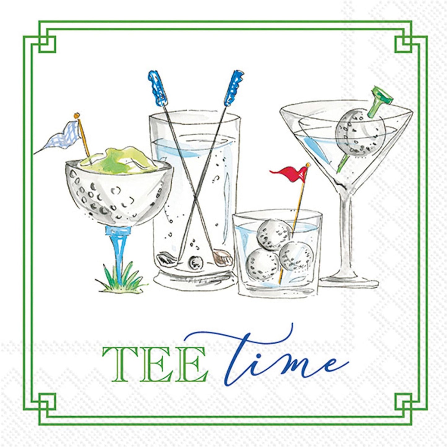 IHR Ideal Home Range Cocktail Napkins Rosanne Beck Disposable 3-Ply Paper Party Napkin Pack, 5" x 5", Golf Drinks, 20-Count