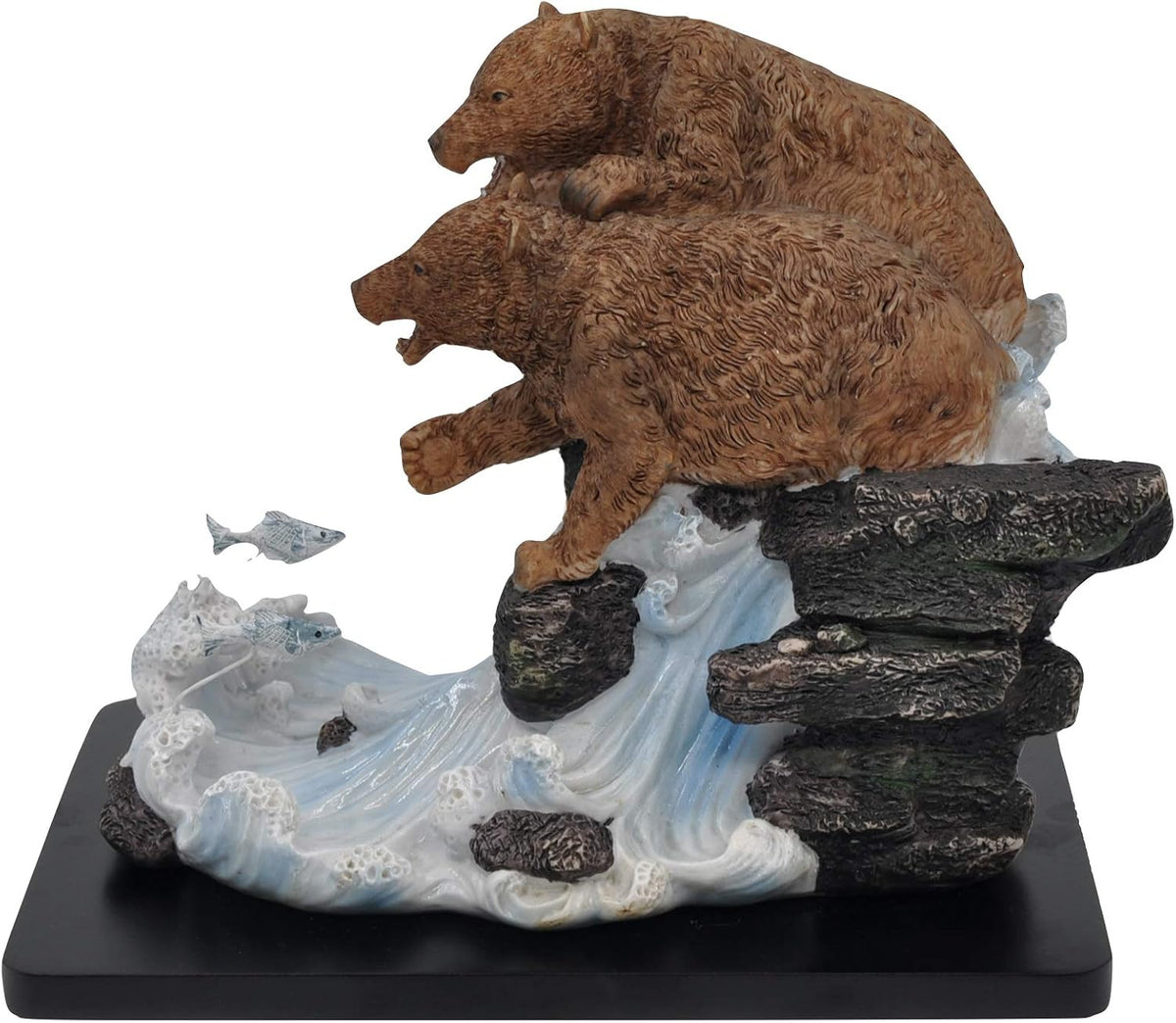 Comfy Hour Wildlife Collection 8 Grizzly Bear Couple Catching Salmon and Fish Figurine, Realistic Lifelike Animal Statue Home Decoration, Brown, Resin Stone