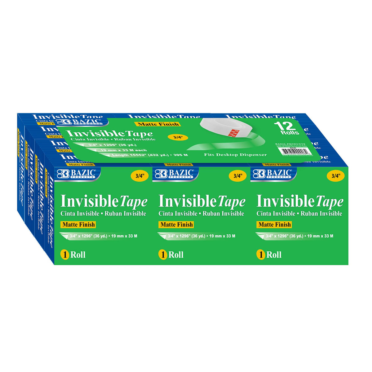 BAZIC PRODUCTS Adhesive Tapes, 1-Pack, 3/4" X 1296" Refills (12-count)