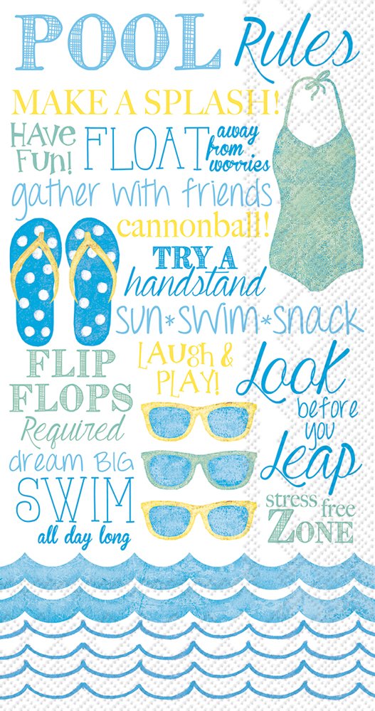 Boston International Celebrate the Home Summer 3-Ply Paper Guest/Buffet Napkins, Pool Rules, 20-Count