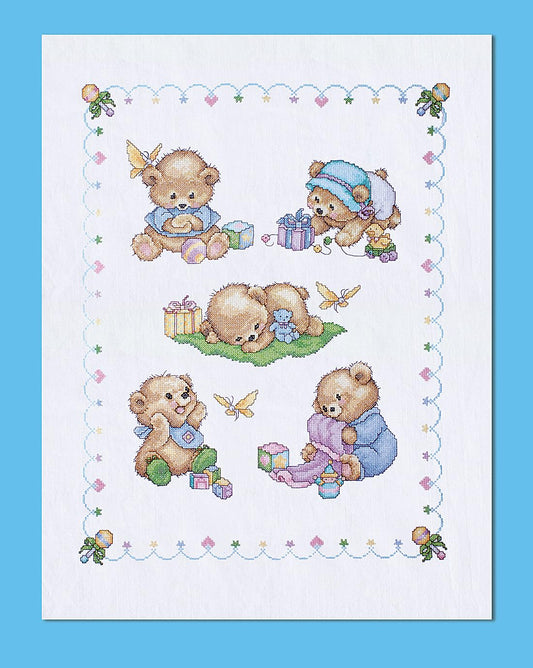 Design Works Crafts Tobin Bears Stamped for Cross Stitch Baby Quilt Kit