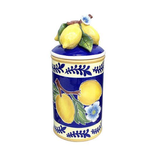 Blue Sky Clayworks Kiln Fired Clay Lemon Canister ‚Äì Hand Casted & Hand Painted ‚Äì Heavy Duty & Ceramic Storage ‚Äì Perfect for Cookies, Dog Treats, Candy, Flour or Sugar ‚Äì Fruit Themed Decoration (Medium)