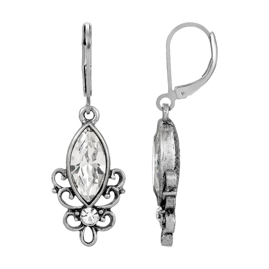 1928 Jewelry Renaissance Glam Clear Crystal Filigree Drop Earrings