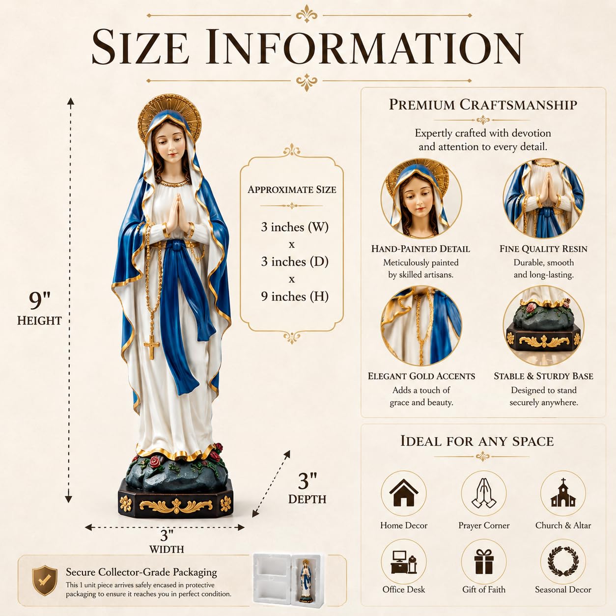 Comfy Hour 9 Inch Virgin Mary Statue, Praying Madonna Figurine, 1 Unit