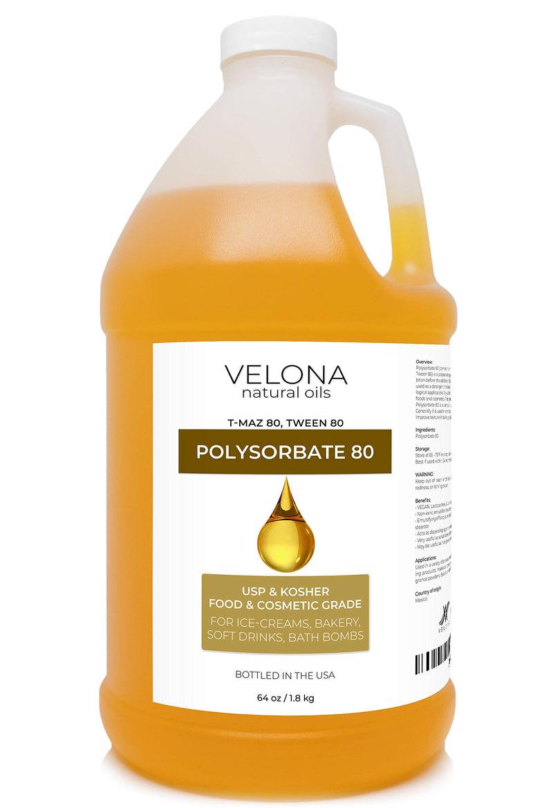 Polysorbate 80 by velona - 64 oz | Solubilizer, Food & Cosmetic Grade | All Natural for Cooking, Skin Care and Bath Bombs, Sprays, Foam Maker | Use Today - Enjoy Results