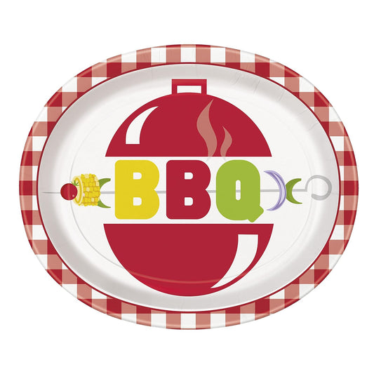Unique Industries Unique 24938 Oval Paper Plates-Classic Barbecue Party-Pack of 8, Multicolour