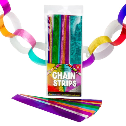 Hygloss Products Embossed Metallic Paper Chain Strips for Kids Arts and Crafts, Decorations, Classroom Activities-Assorted Colors-96 Pieces (1" x 8")