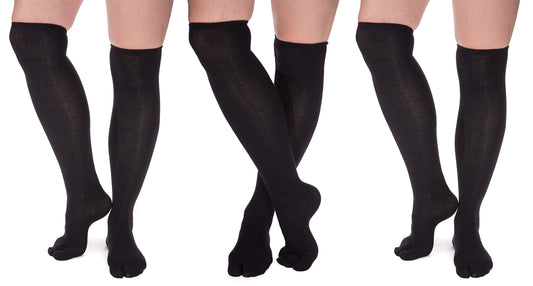 3 Pairs V-Toe Over The Knee Flip-Flop Split Toe Socks Black Solid Fun Warm Tabi Toe Socks