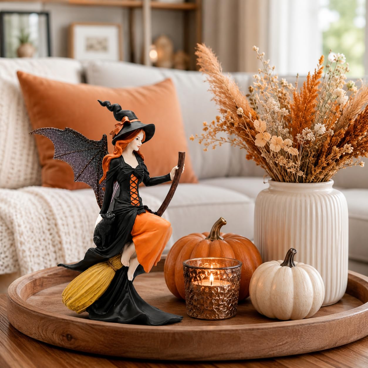 Comfy Hour 8 Inch Witch Statue, Gothic Fairy Figurine on Broom