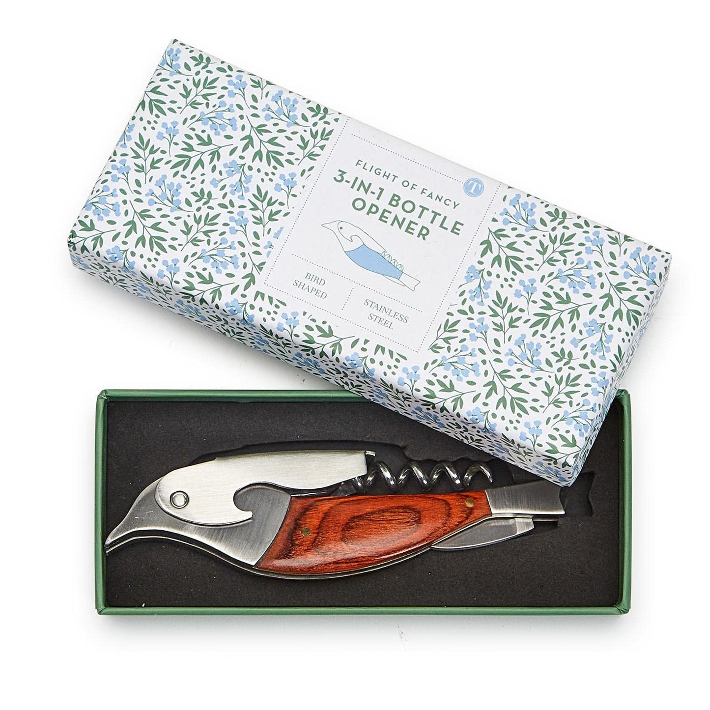 Two's Company Flight of Fancy Bottle Opener in in Gift Box, 5-inch Height, Stainless Steel