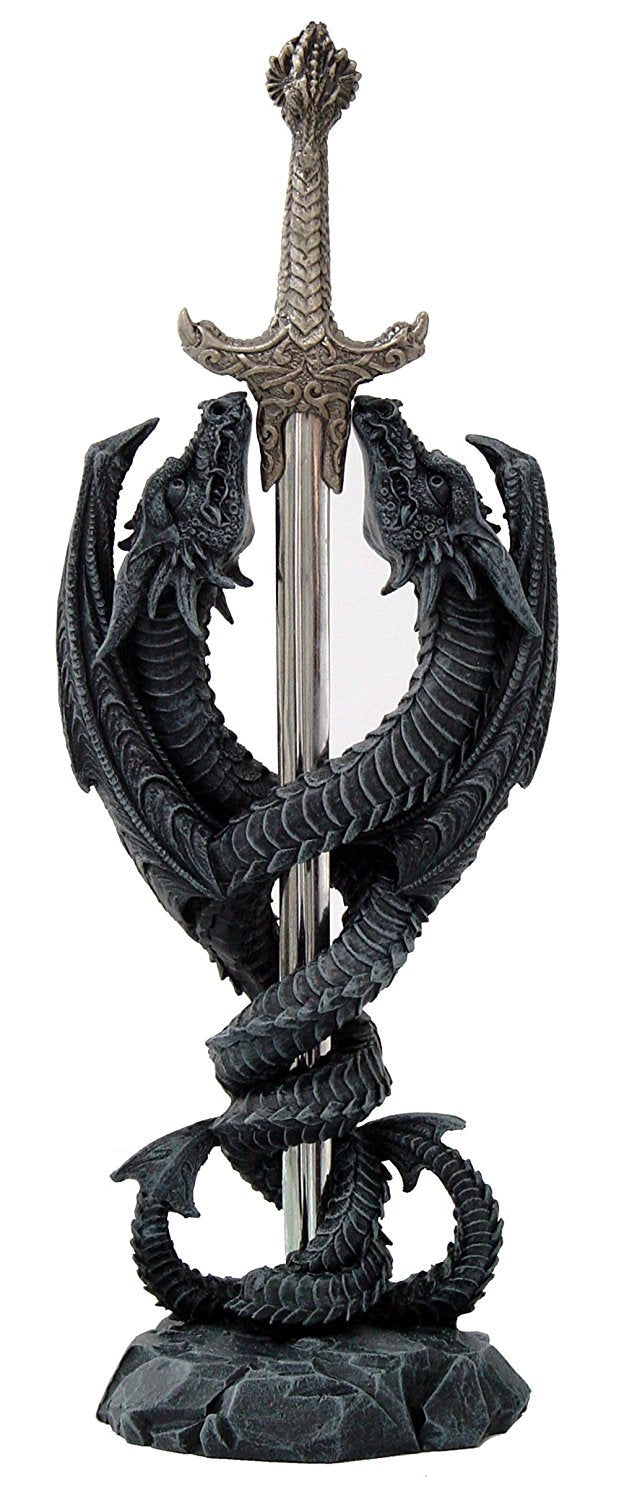 Pacific Trading Giftware Mystical Double Stone Dragon Letter Opener Desktop Decor 10 Inch Tall