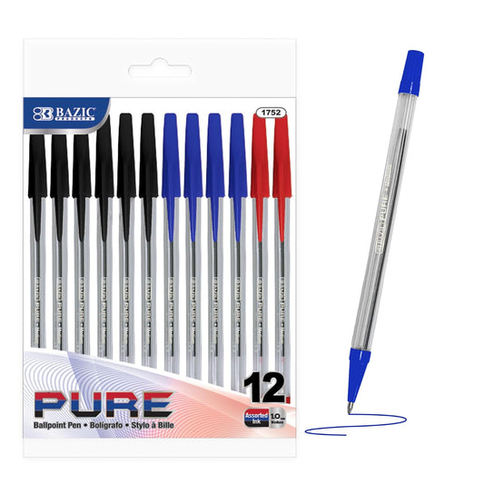 BAZIC Pure Assorted Color Stick Pen (12/Pack)