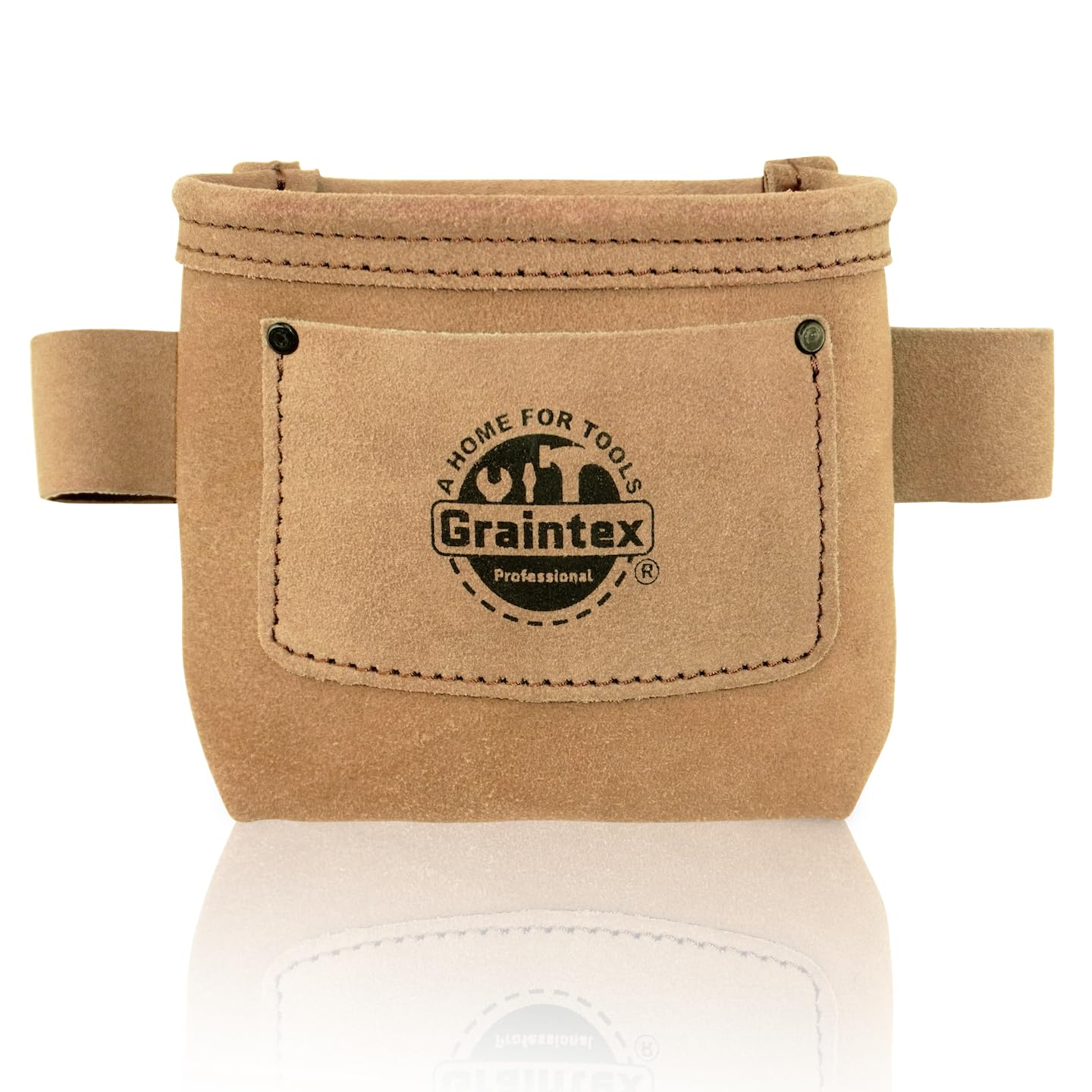 Graintex SS2190 Nail Pouch with Clip Beige Color Suede Leather for Constructors, Electricians, Plumbers, Handyman