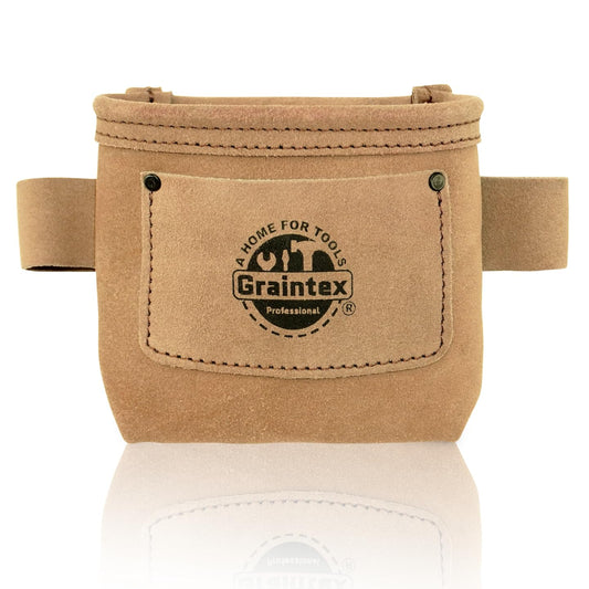 Graintex SS2190 Nail Pouch with Clip Beige Color Suede Leather for Constructors, Electricians, Plumbers, Handyman