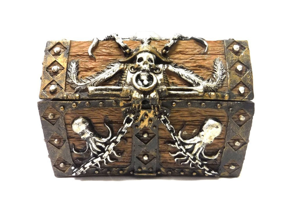 Pacific Trading PTC 5.5 Inch Skull and Chain Pirate's Chest Jewelry/Trinket Box Figurine