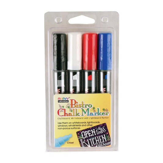 Uchida 483-4C Chisel Tip Bistro Chalk Marker Set, Primary Colors