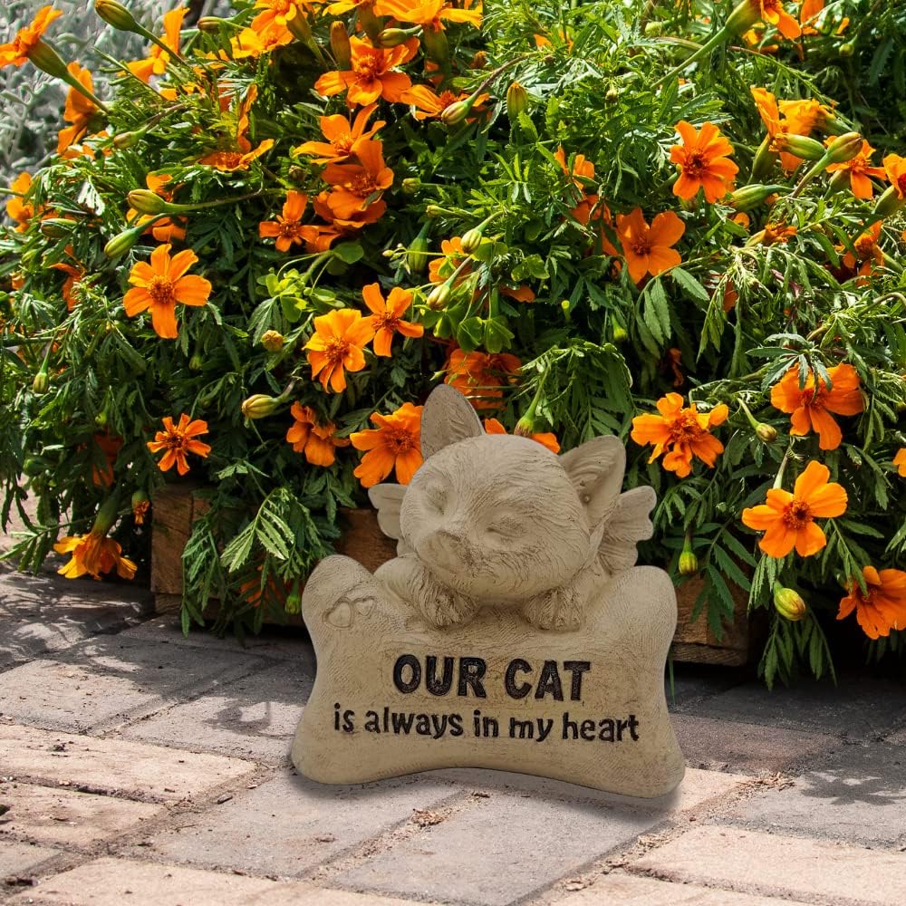 Comfy Hour Pet In Loving Memory Collection 5" Sleeping Cat Angel On Bone Figurine - in Memory of My Best Friend Bereavement, Brown, Polyresin
