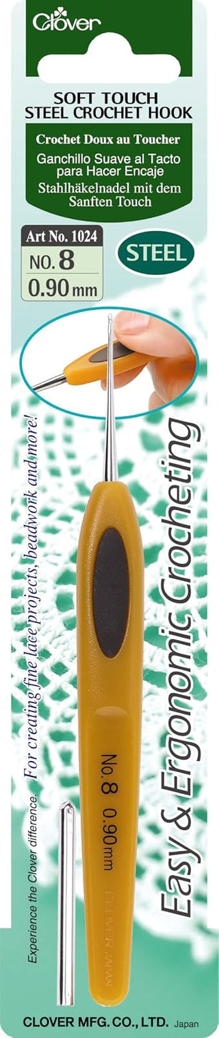 Clover 1024 Soft Touch Steel Crochet Hooks, No. 8/0.90mm