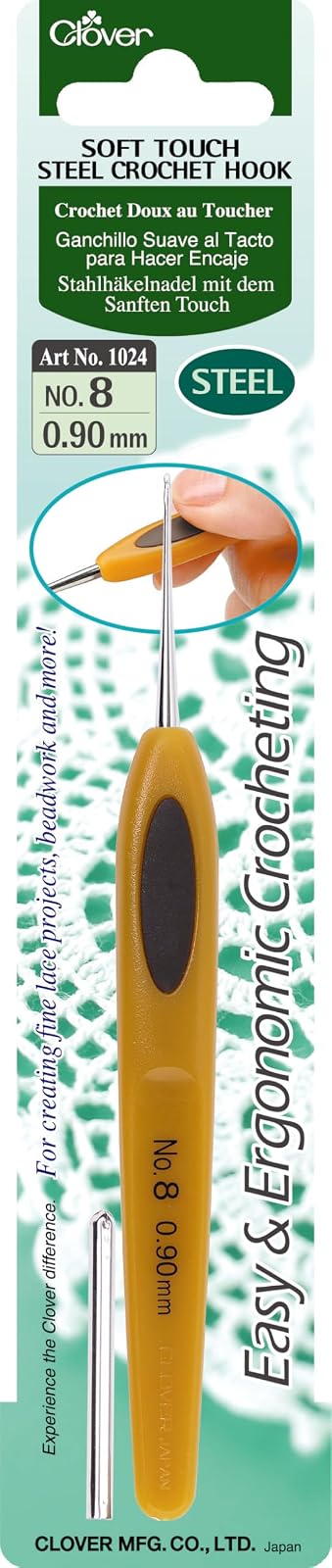 Clover 1024 Soft Touch Steel Crochet Hooks, No. 8/0.90mm