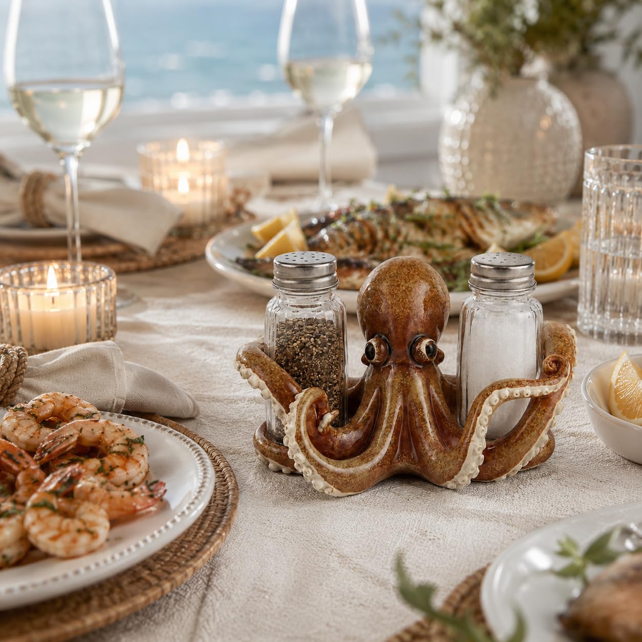 Comfy Hour 6.1 Inch Octopus Salt and Pepper Holder, Glass Shakers, Set of 2