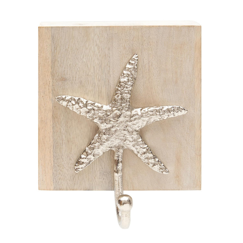 Beachcombers Mango Wood Nautical Wall Hook. 5.5-inch Length, Wall Hanging Ornganizer (Sea Star)