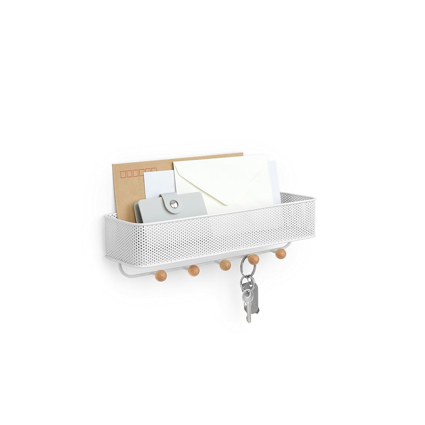 Umbra Estique Entryway Organizer, Great for Storing Keys, Small Accessories, Mail, Wallets and More, White Finish